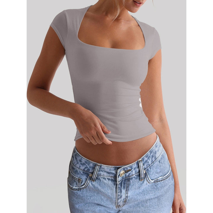 Square Neck Fitted Short Sleeves T-shirt