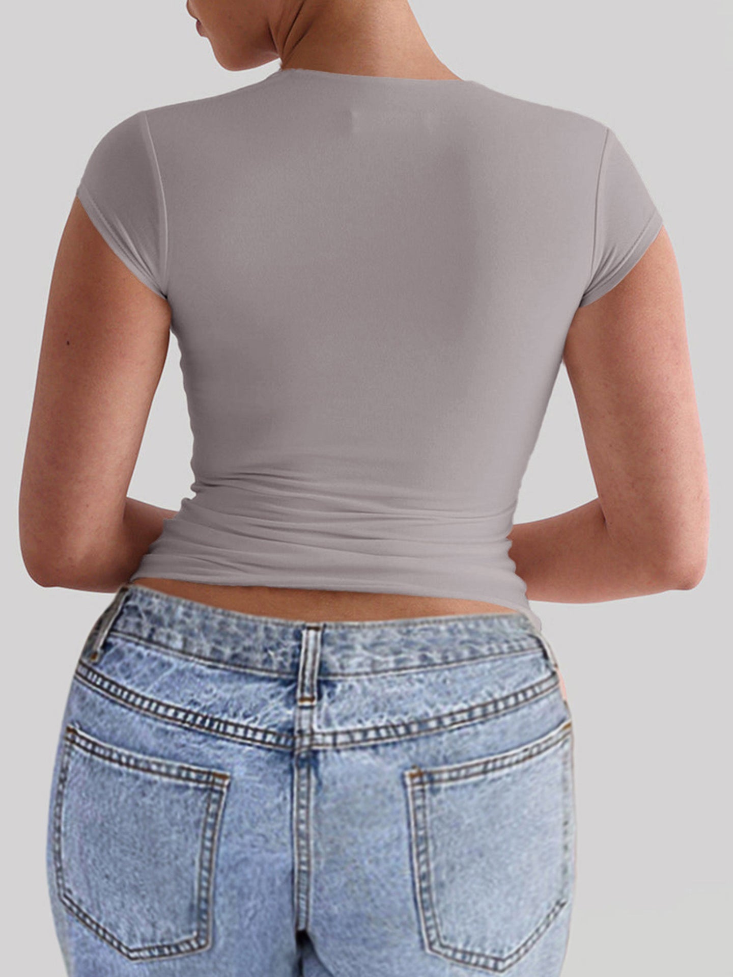 Square Neck Fitted Short Sleeves T-shirt