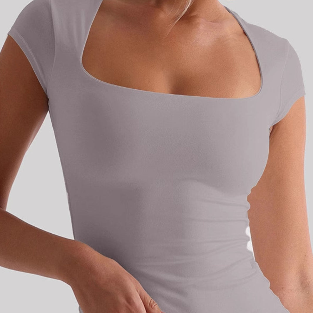 Square Neck Fitted Short Sleeves T-shirt