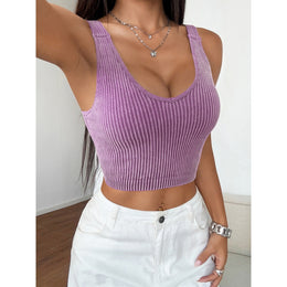Women Ribbed Scuba Scoop Neck Crop Top