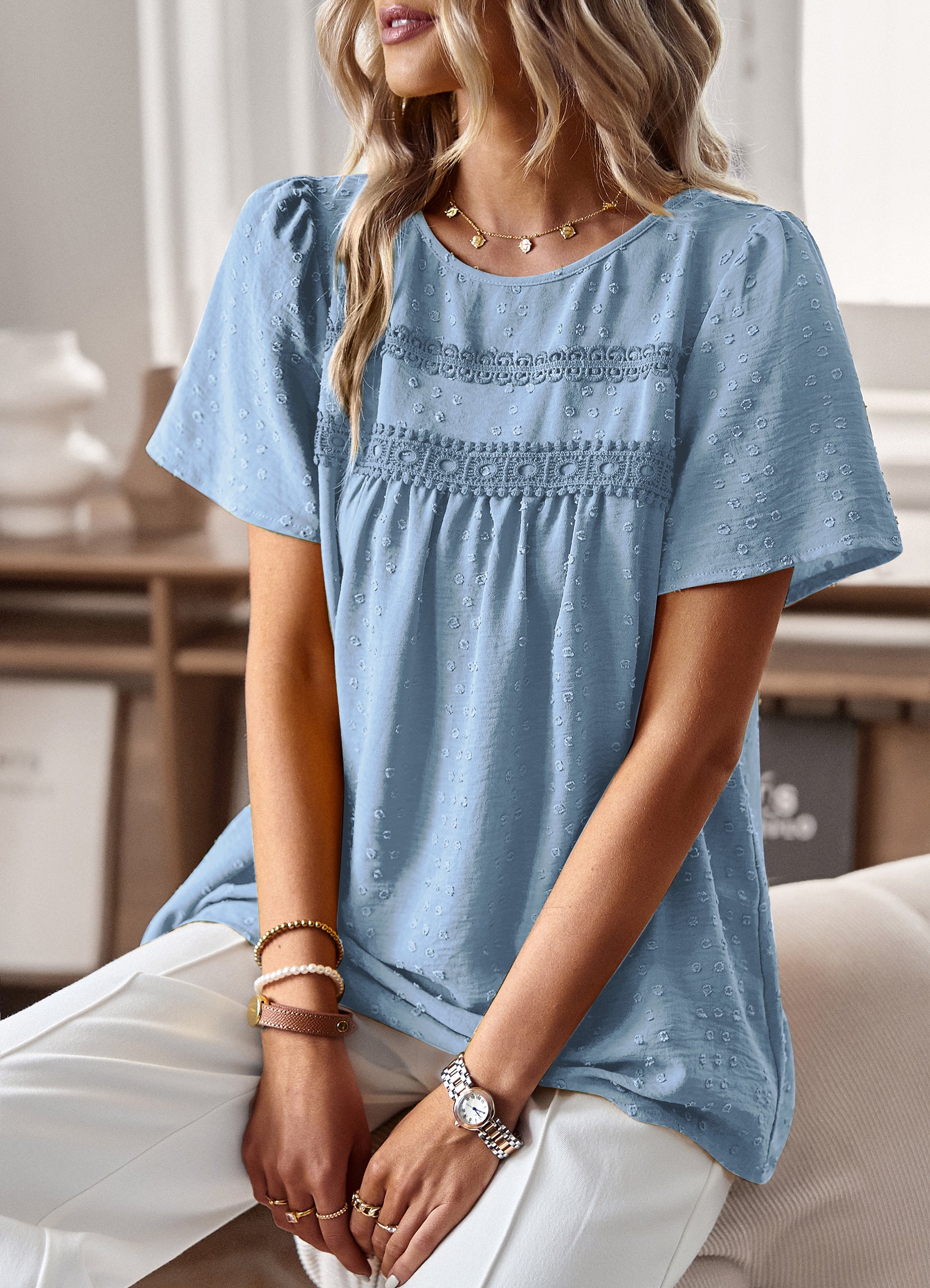 Women Puff Sleeve Peplum Top