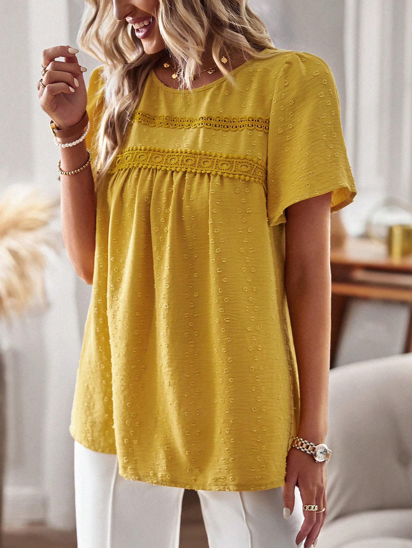Women Puff Sleeve Peplum Top