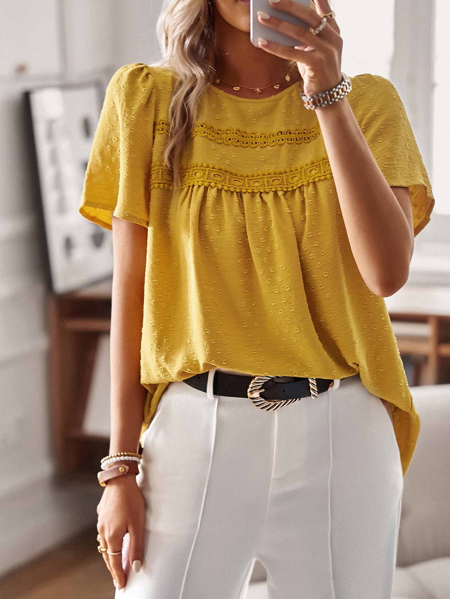 Women Puff Sleeve Peplum Top