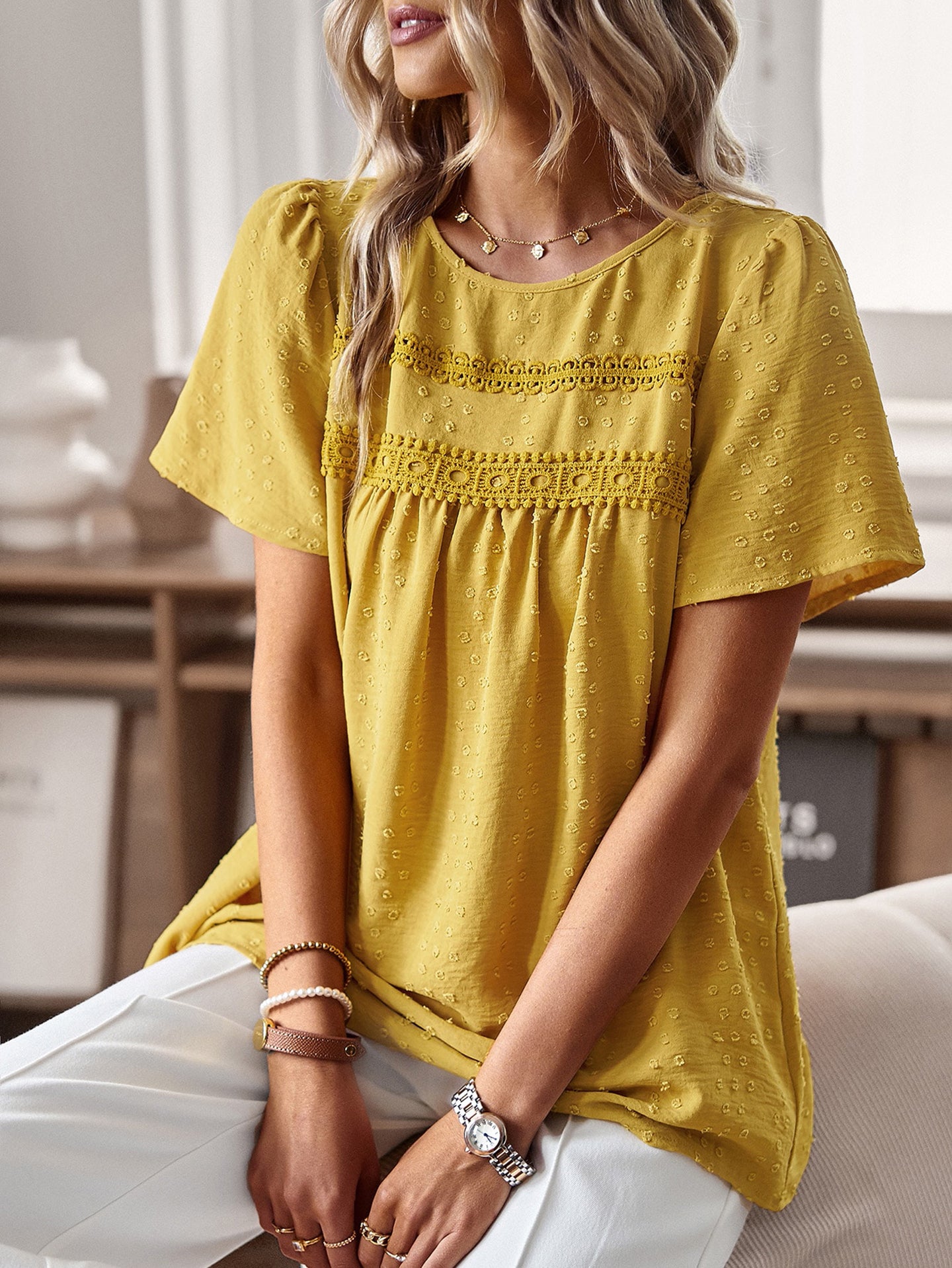 Women Puff Sleeve Peplum Top