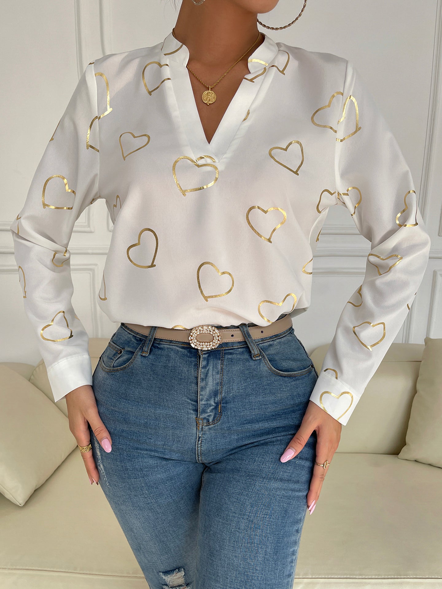 Women V-Neck Printed Top