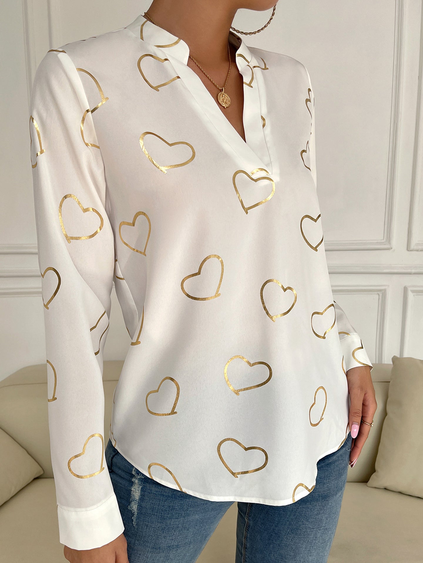 Women V-Neck Printed Top