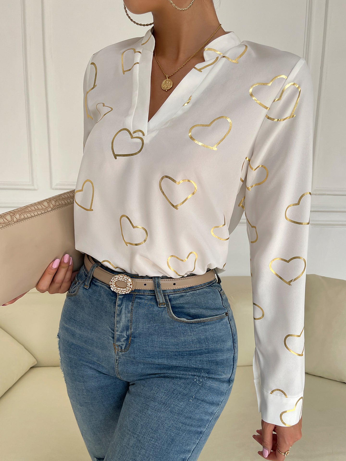 Women V-Neck Printed Top
