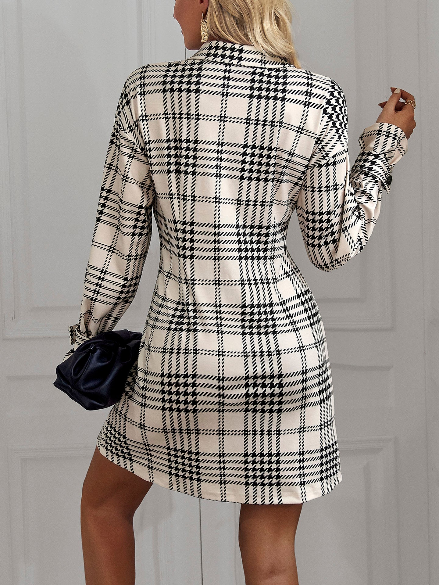 Women Checked Long Sleeves Shirt Dress