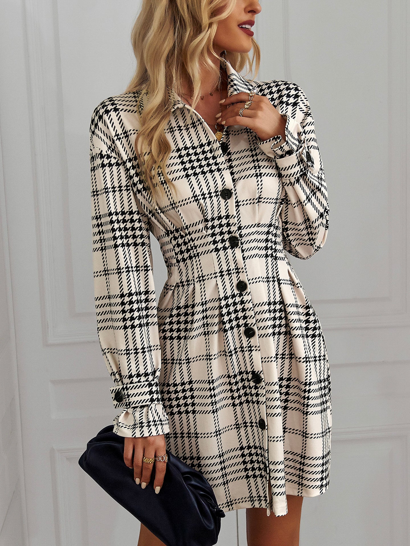 Women Checked Long Sleeves Shirt Dress