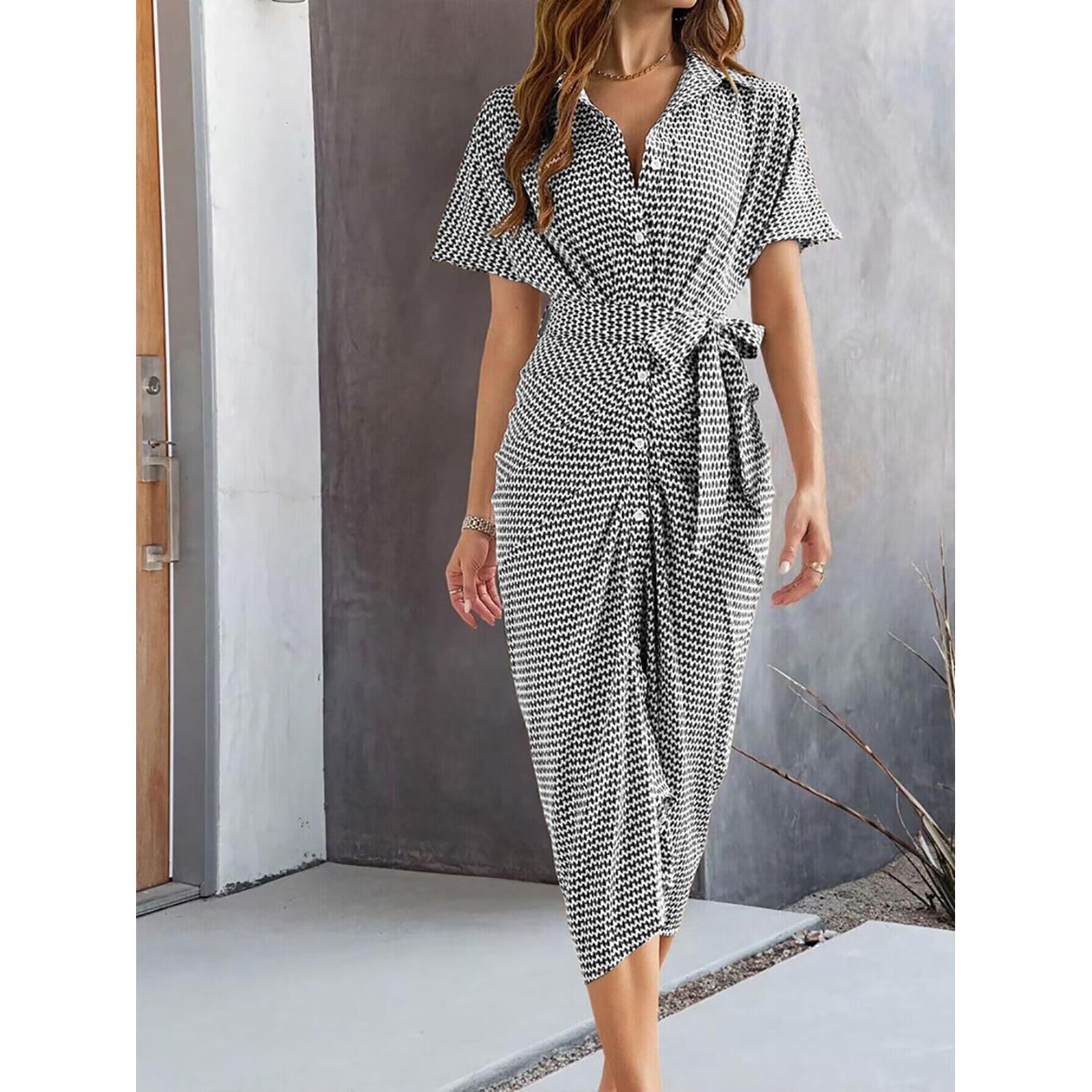 Women Abstract Printed Midi Shirt Dress