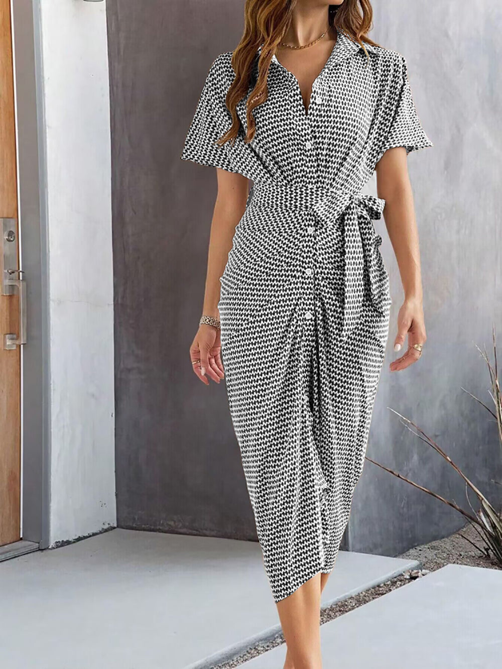Women Abstract Printed Midi Shirt Dress