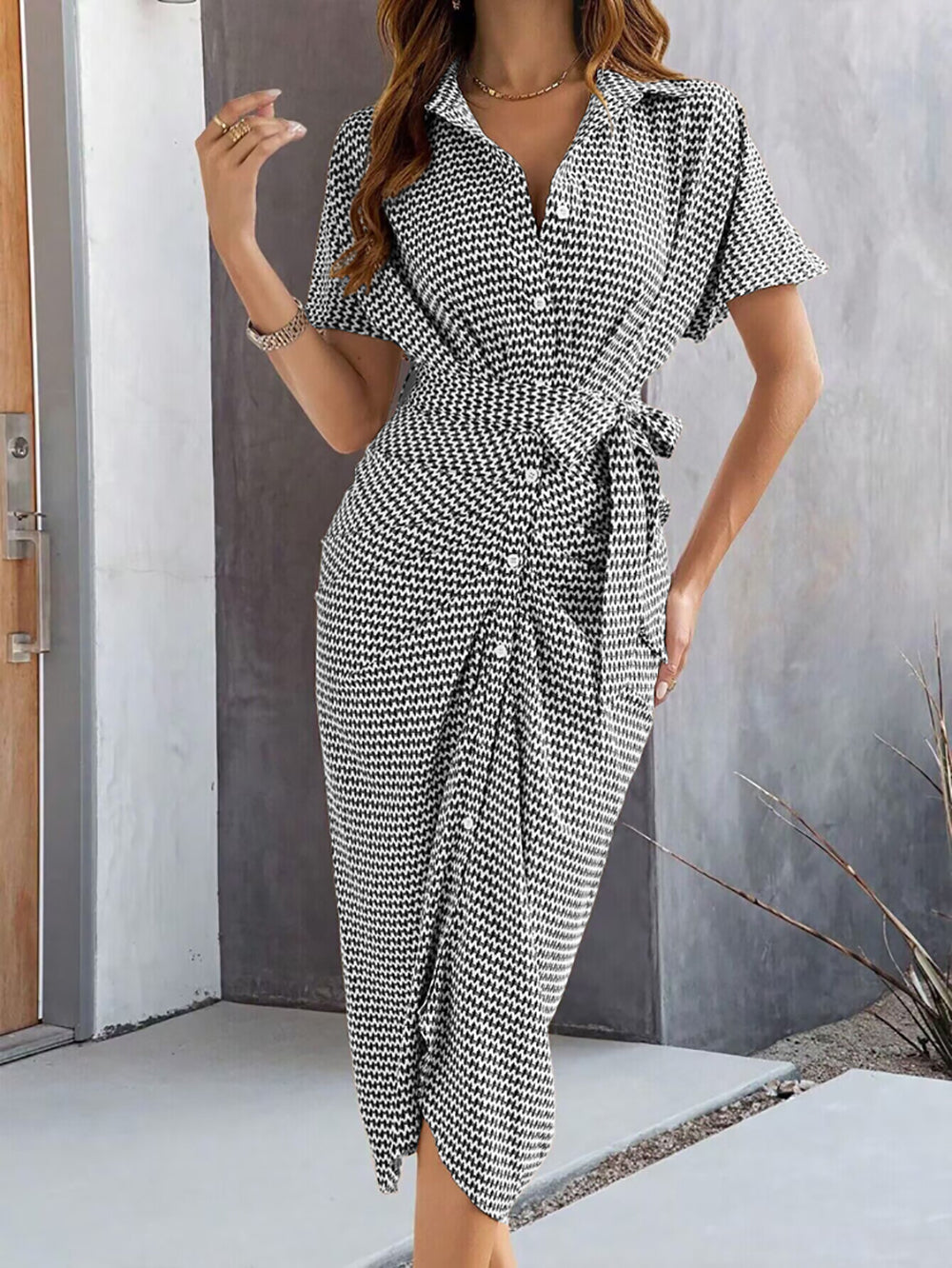 Women Abstract Printed Midi Shirt Dress