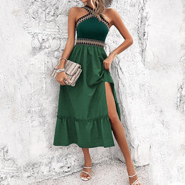 Women Choker Neck Fit & Flare Midi Dress