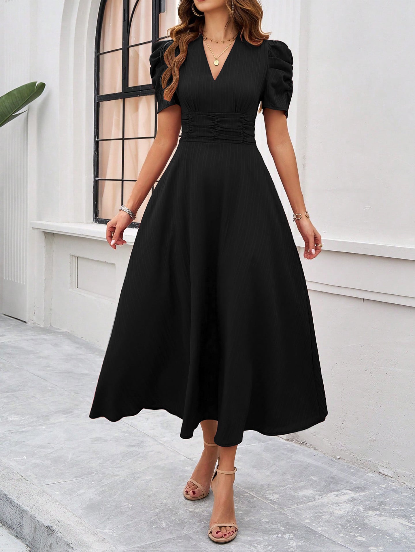 Women Tiered Fit and Flare Midi Dress