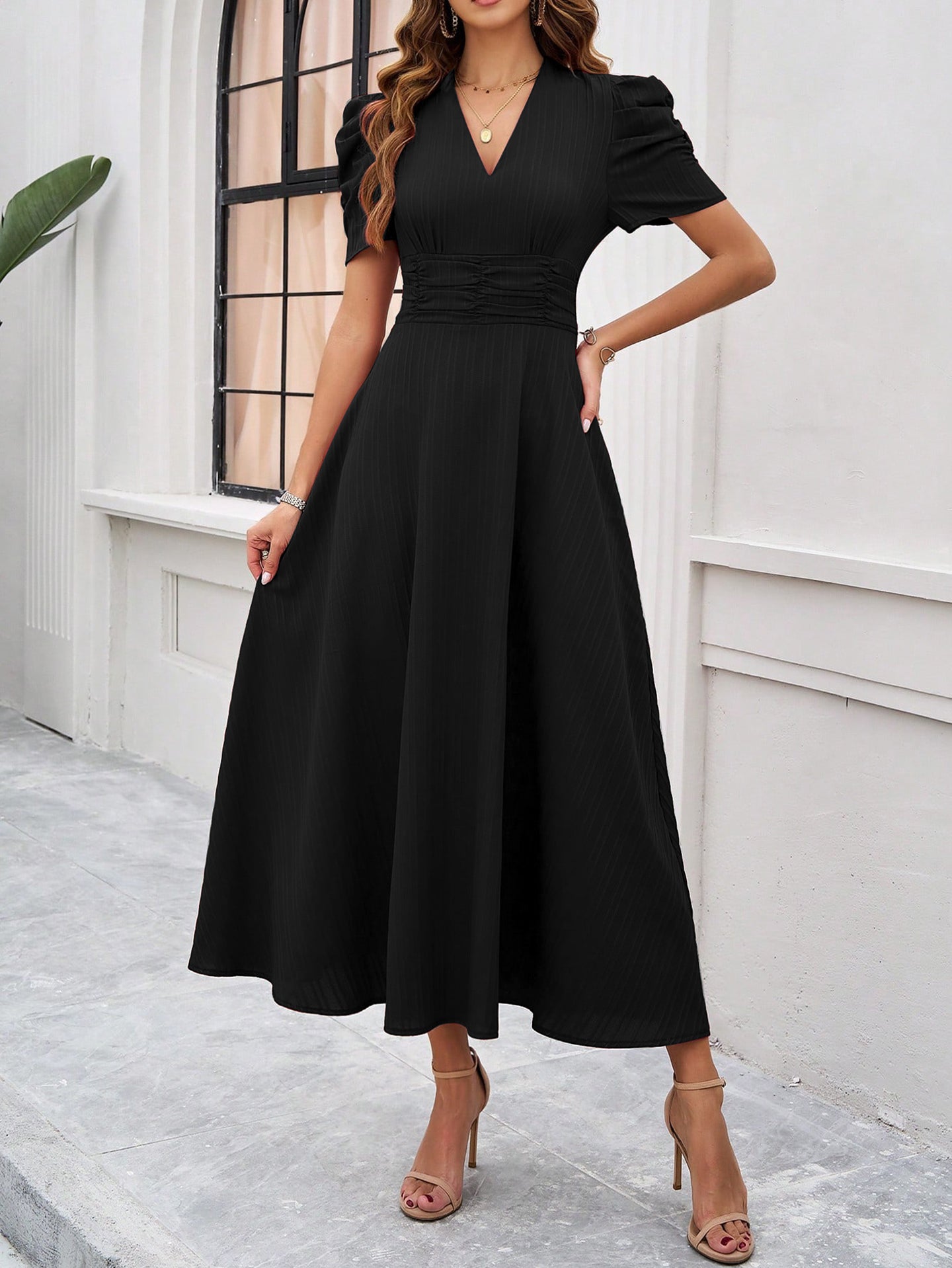 Women Tiered Fit and Flare Midi Dress