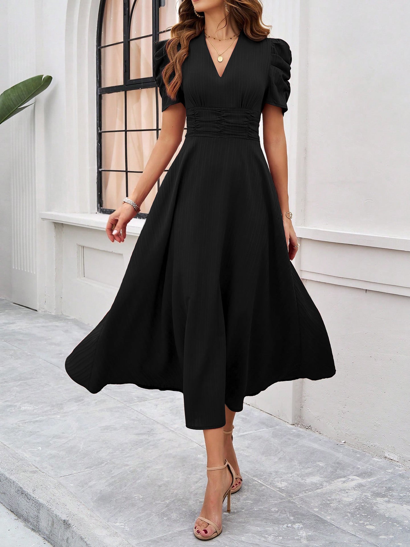 Women Tiered Fit and Flare Midi Dress