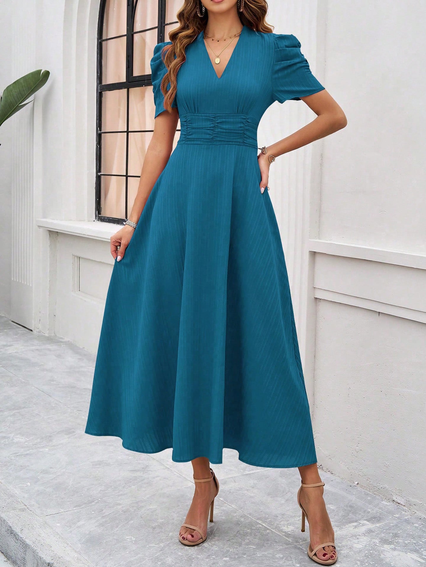 Women V-Neck A-Line Dress
