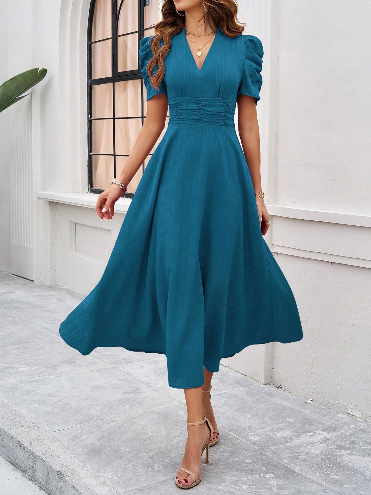 Women V-Neck A-Line Dress