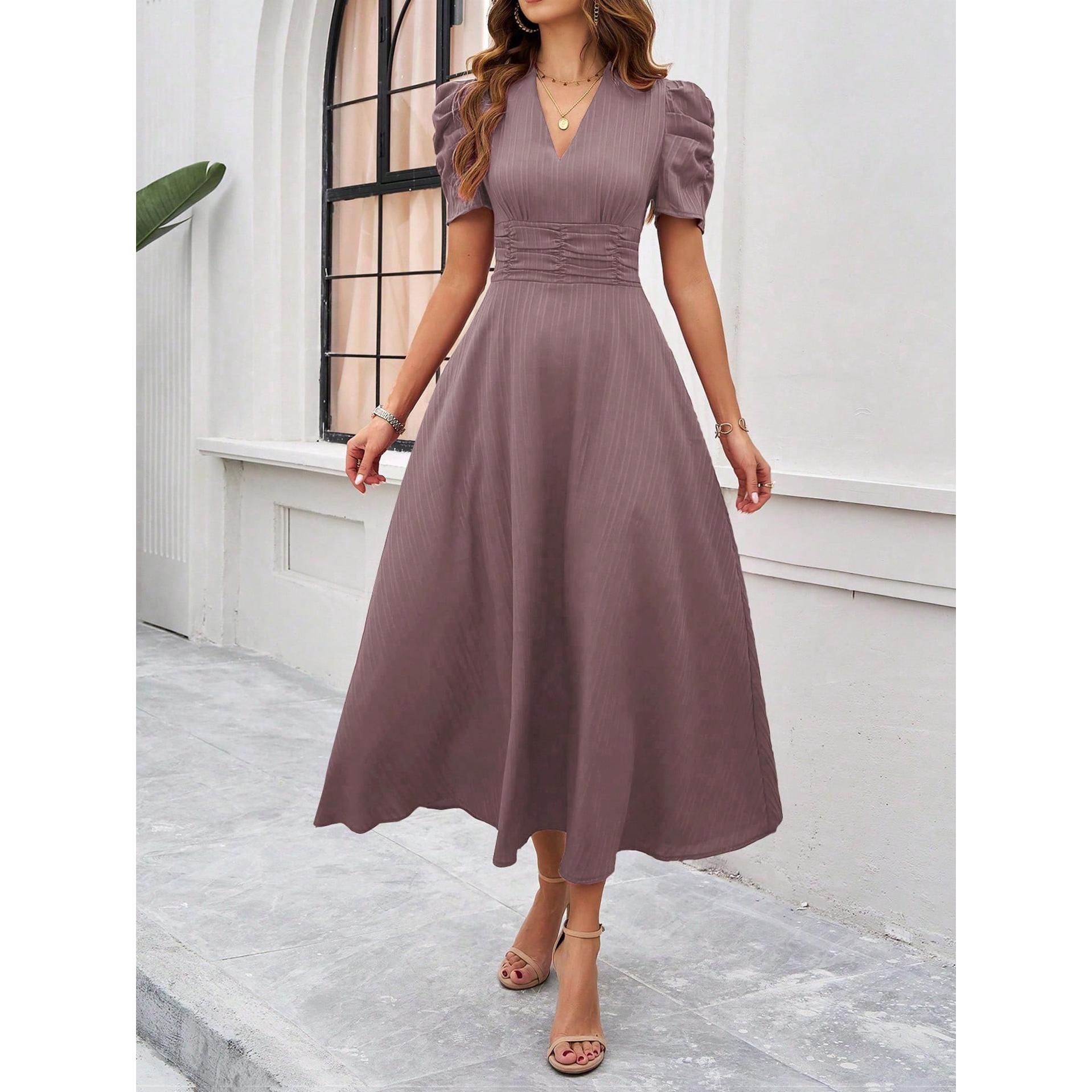 Women V-Neck Fit and Flare Dress