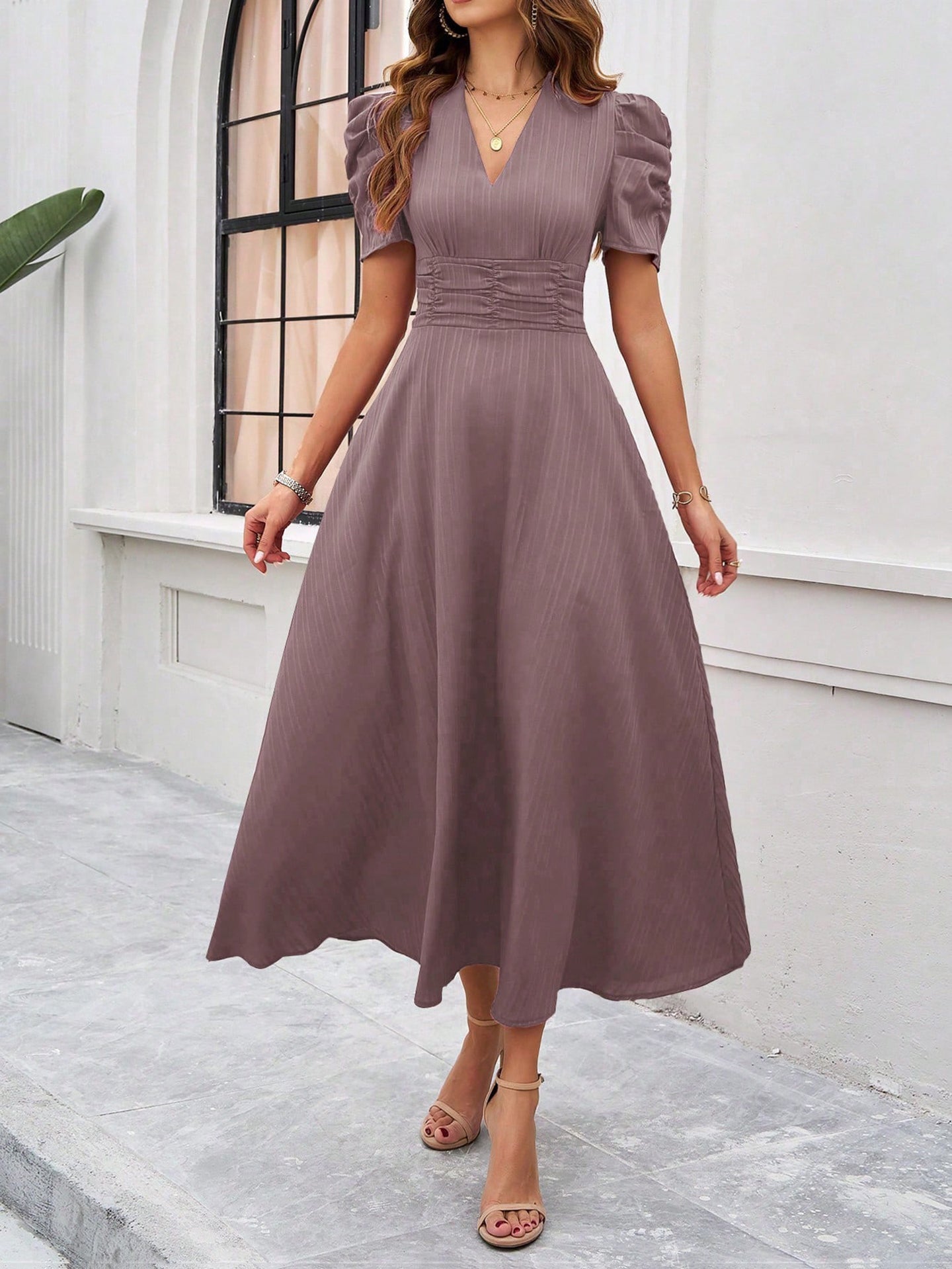 Women V-Neck Fit and Flare Dress