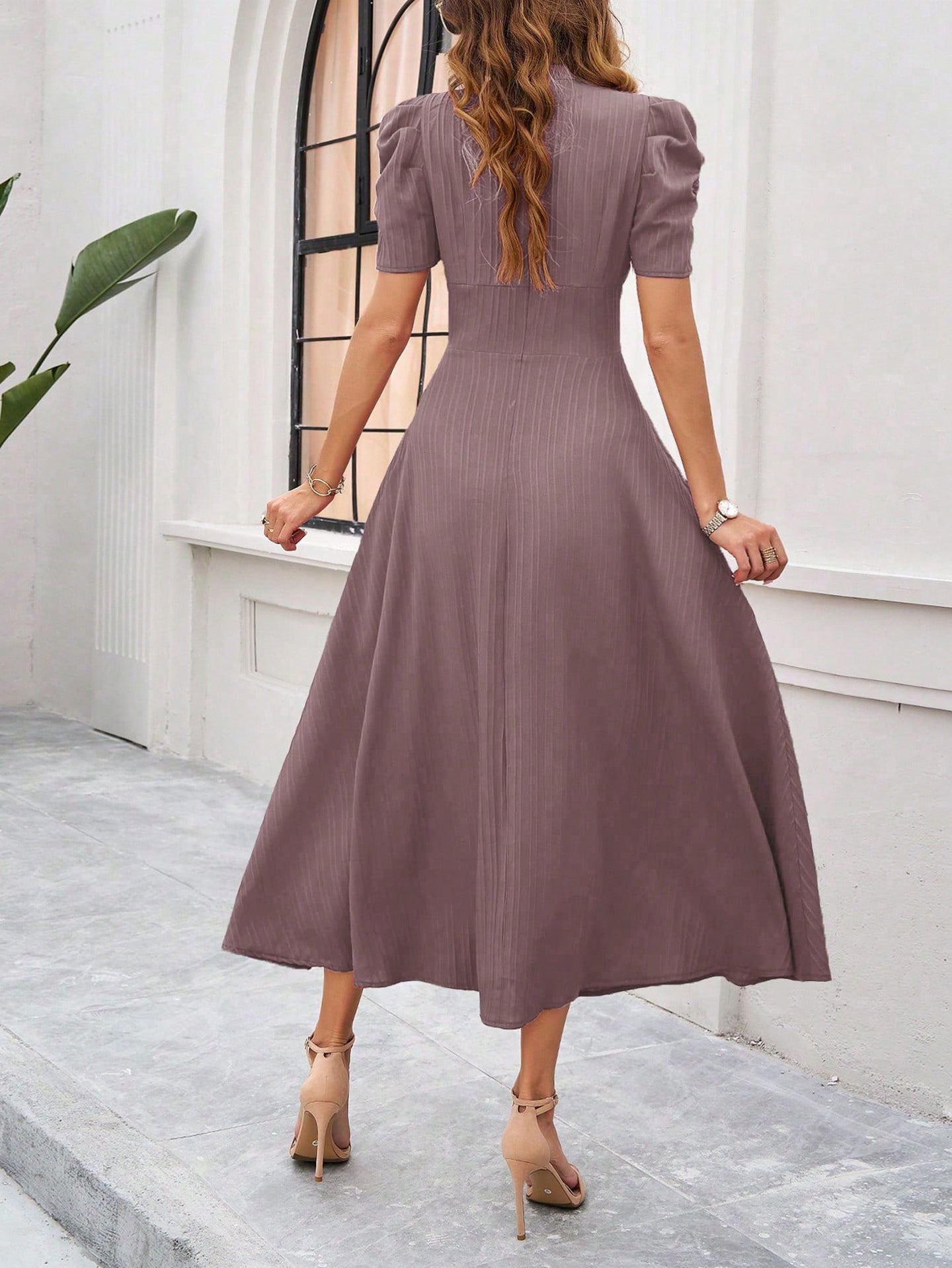 Women V-Neck Fit and Flare Dress