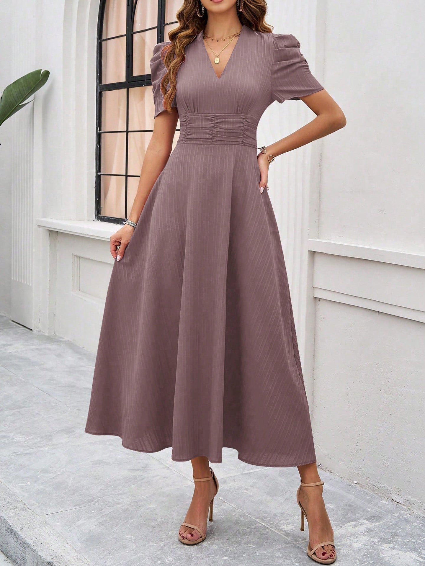 Women V-Neck Fit and Flare Dress