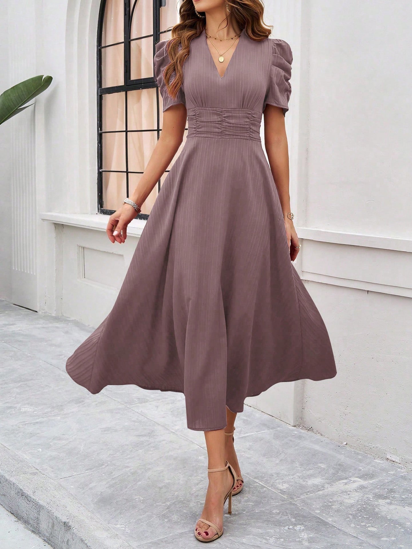 Women V-Neck Fit and Flare Dress