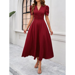 Women V-Neck A-Line Midi Dress