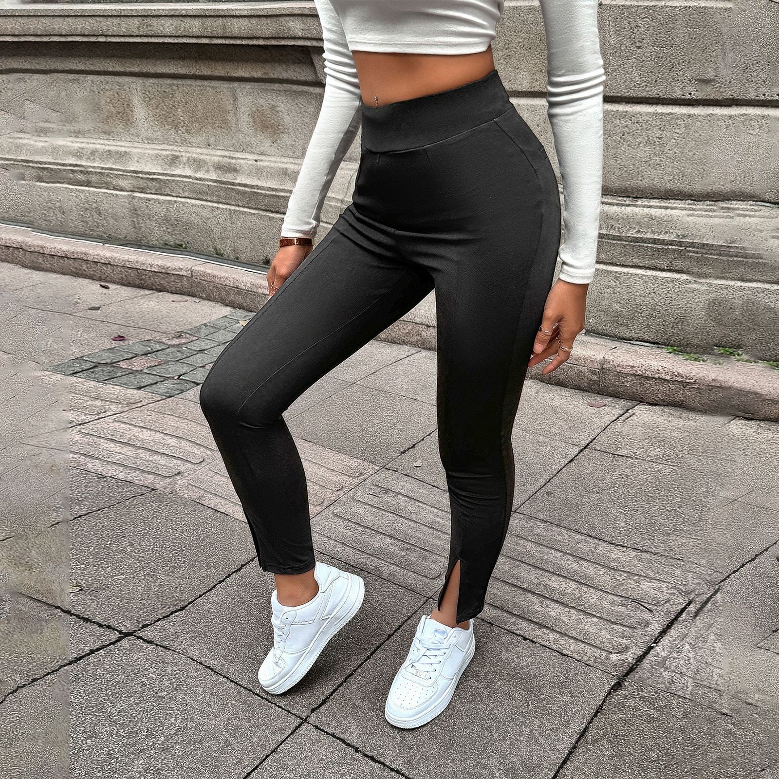 Women Skinny Fit High-Rise Easy Wash Trousers