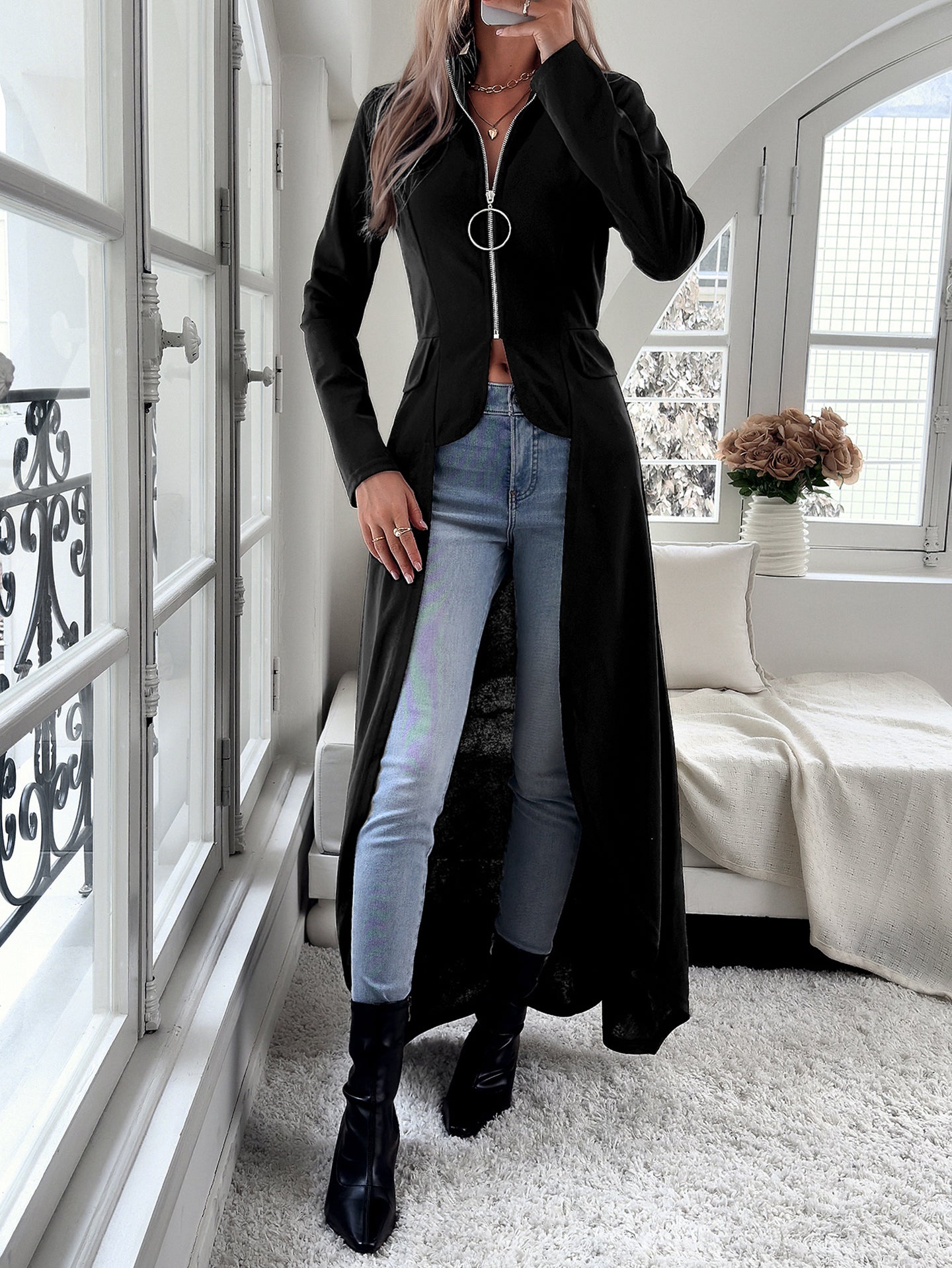 Women Longline Open Front Jacket