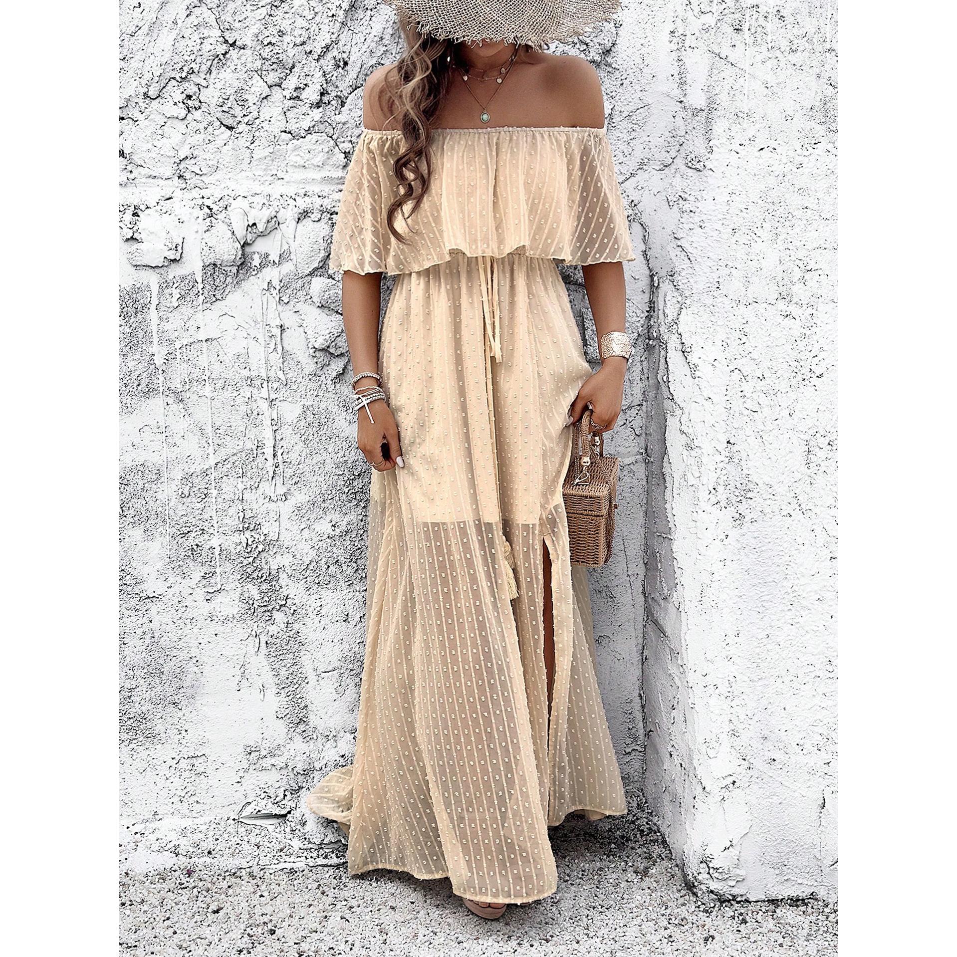 Women Self Design Off-Shoulder Maxi Dress