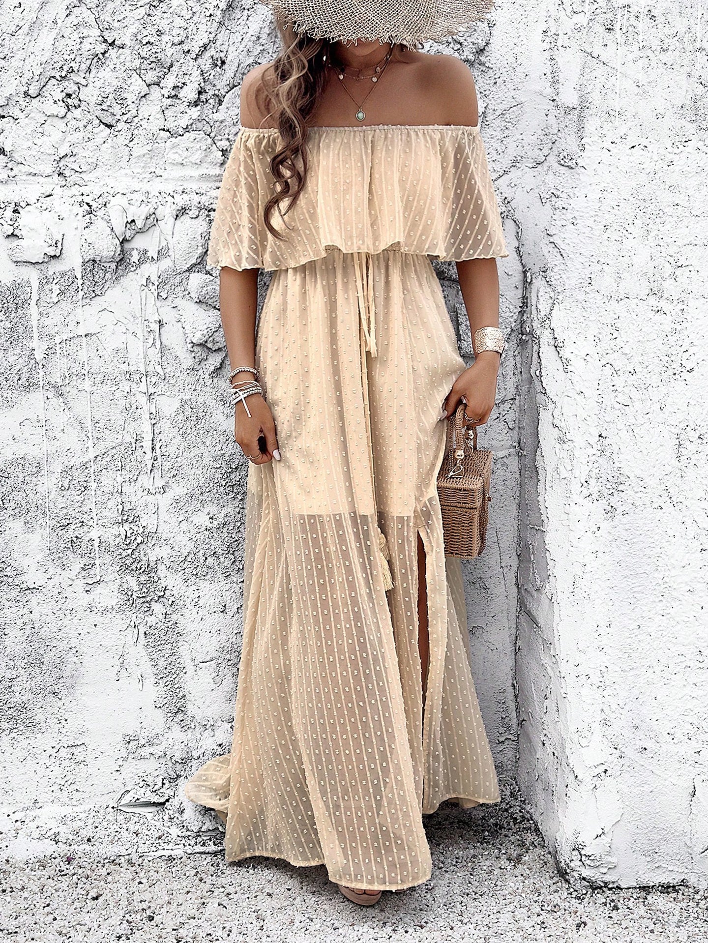 Women Self Design Off-Shoulder Maxi Dress