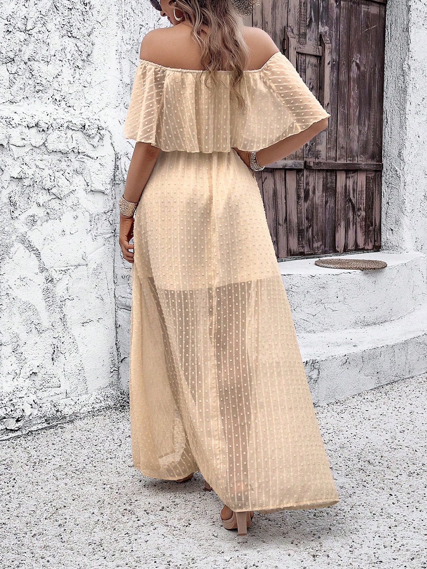 Women Self Design Off-Shoulder Maxi Dress