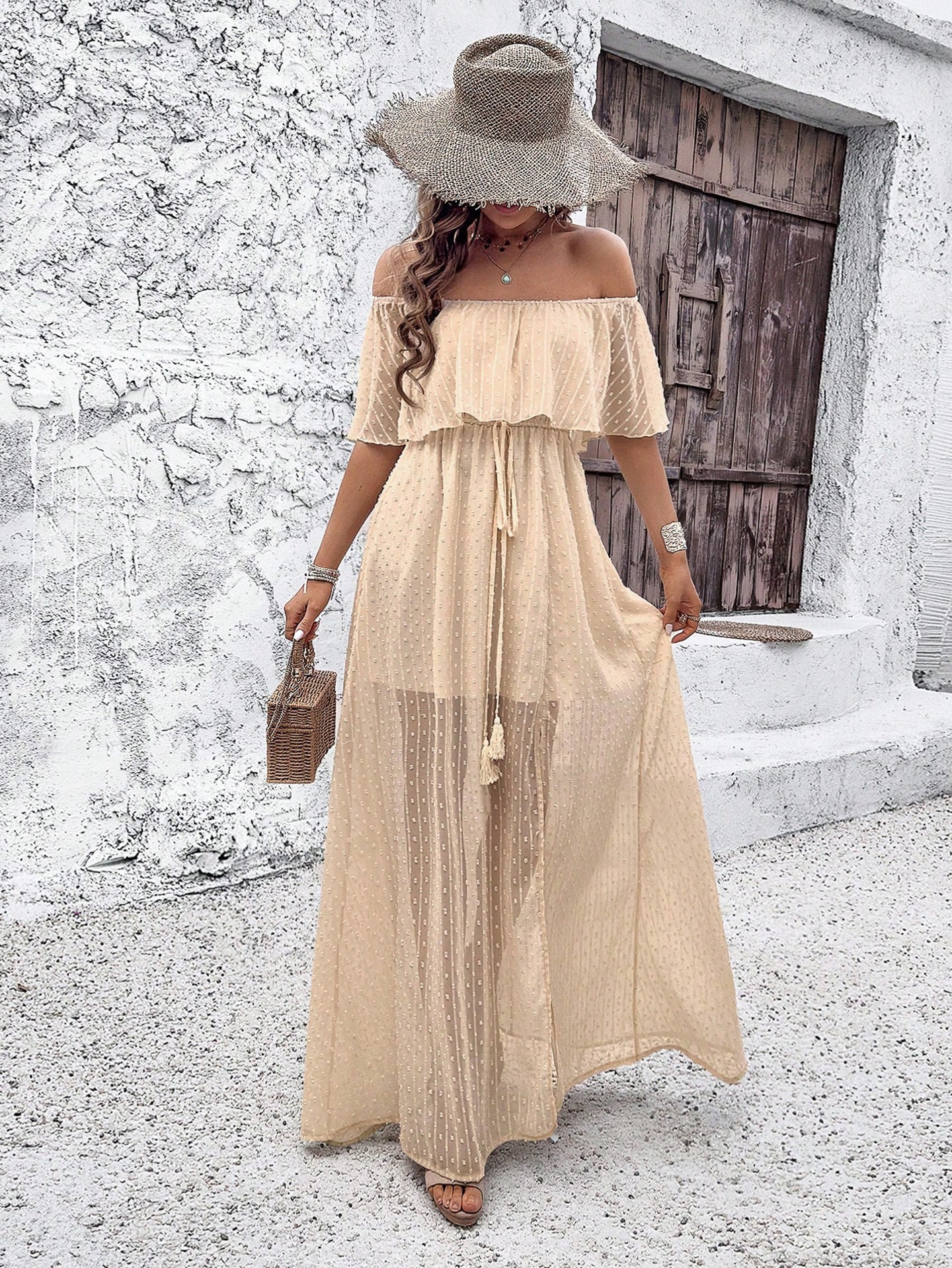 Women Self Design Off-Shoulder Maxi Dress