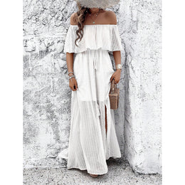 Women Off-Shoulder Side Slits A-Line Maxi Dress