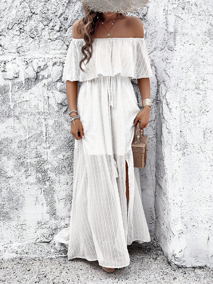 Women Off-Shoulder Side Slits A-Line Maxi Dress