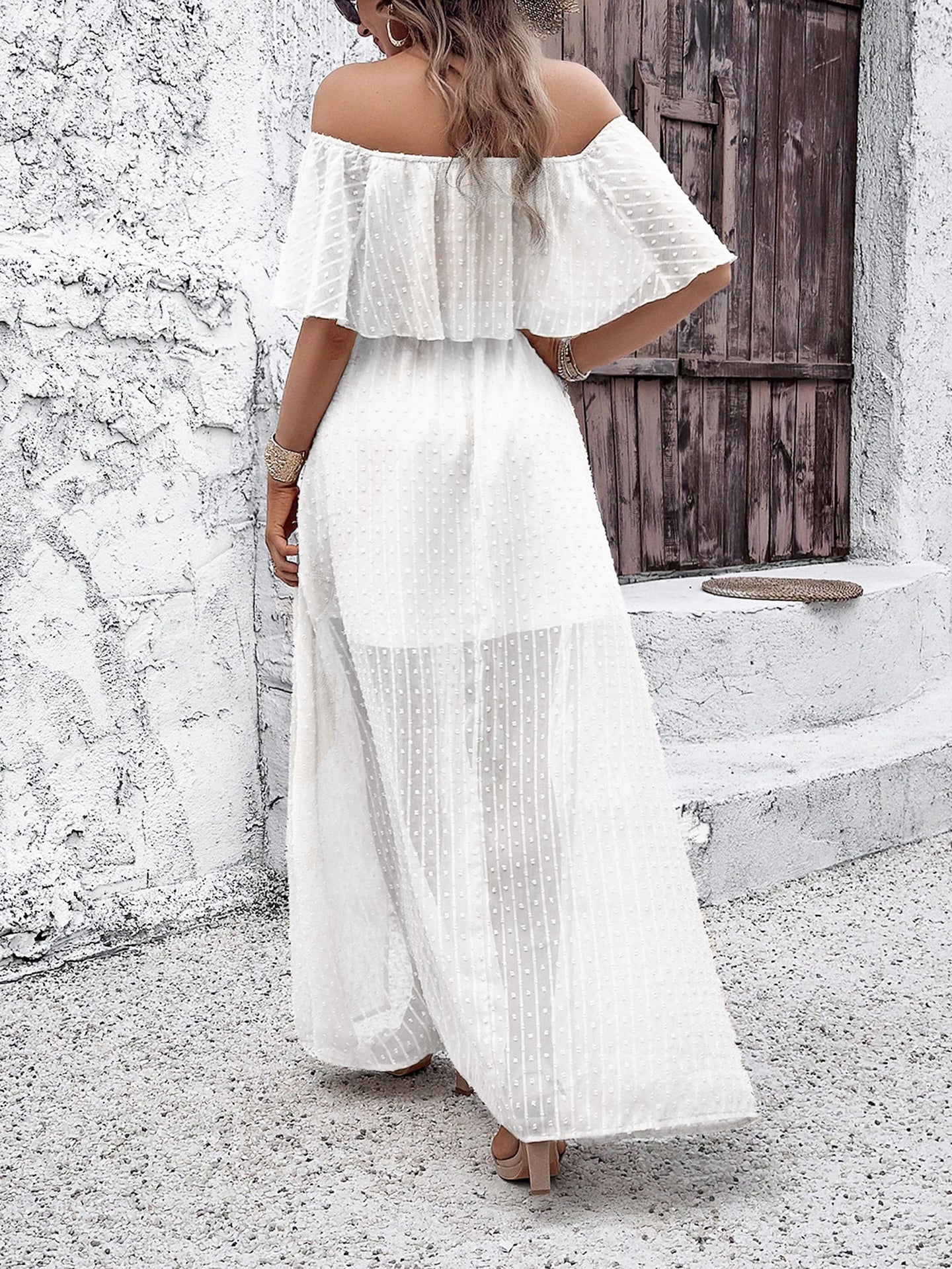 Women Off-Shoulder Side Slits A-Line Maxi Dress