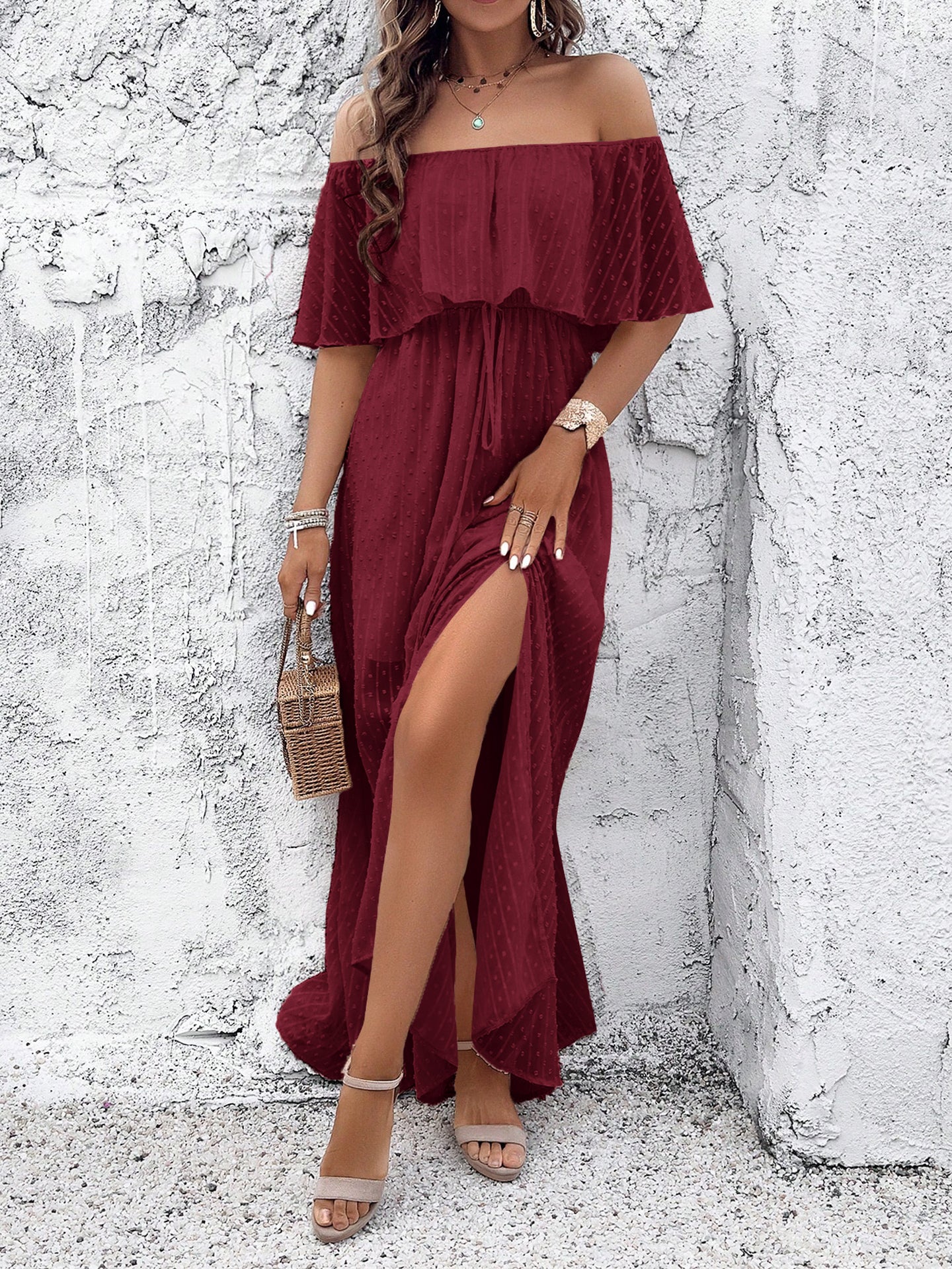 Women Off-Shoulder A-Line Maxi Dress