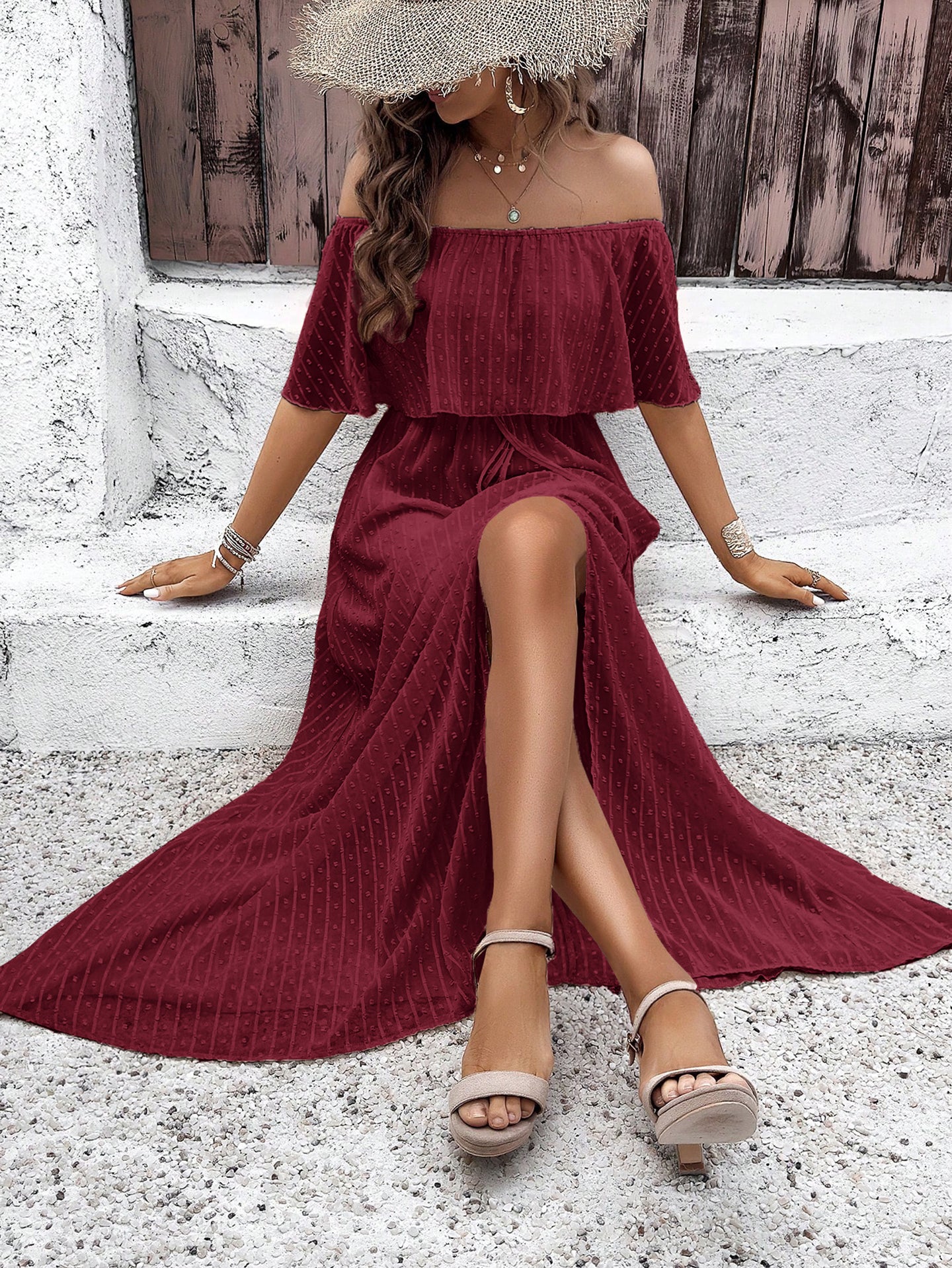 Women Off-Shoulder A-Line Maxi Dress