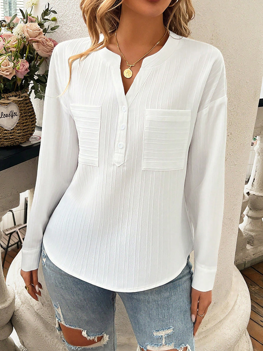 Women Mandarin Collar Shirt Style Top