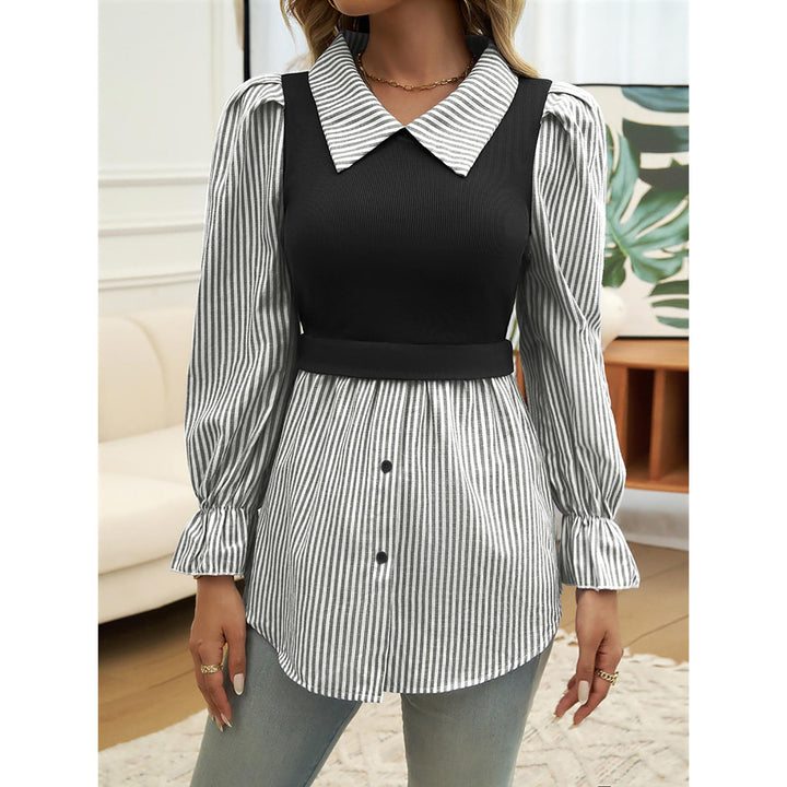 Women Spread Collar Vertical Striped Casual Shirt
