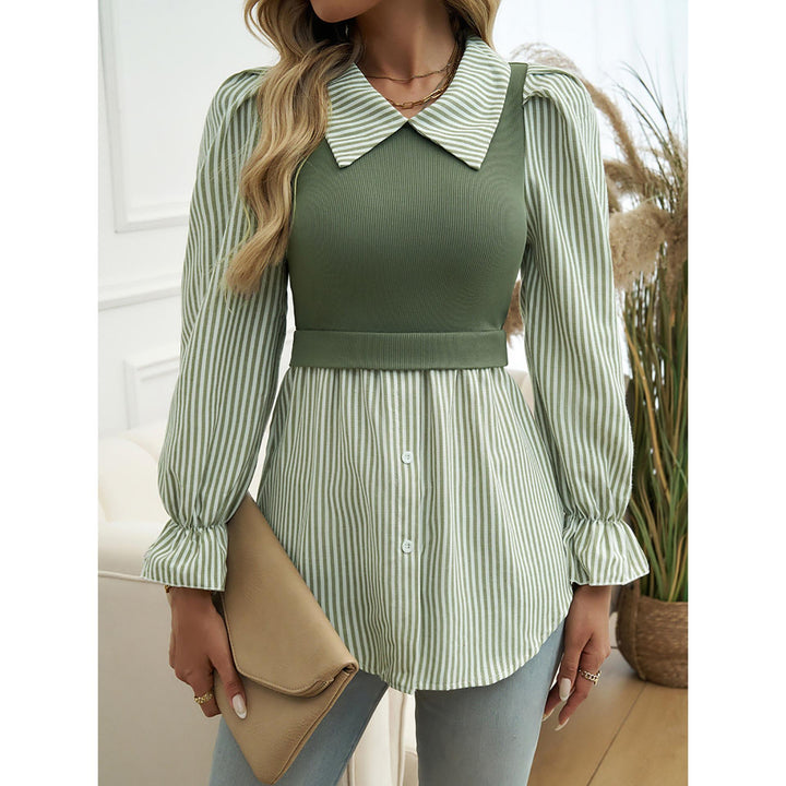 Women Spread Collar Vertical Striped Casual Shirt