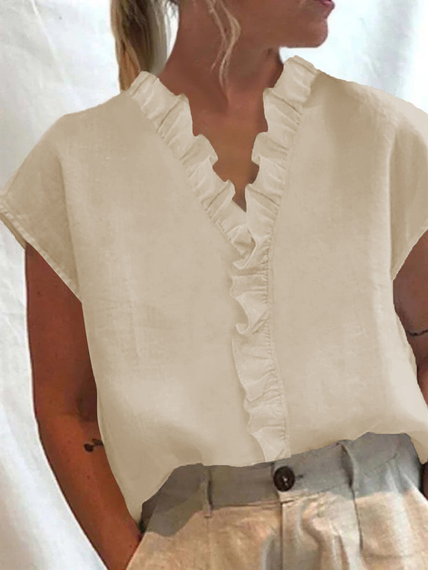 Women V-Neck Ruffles Top
