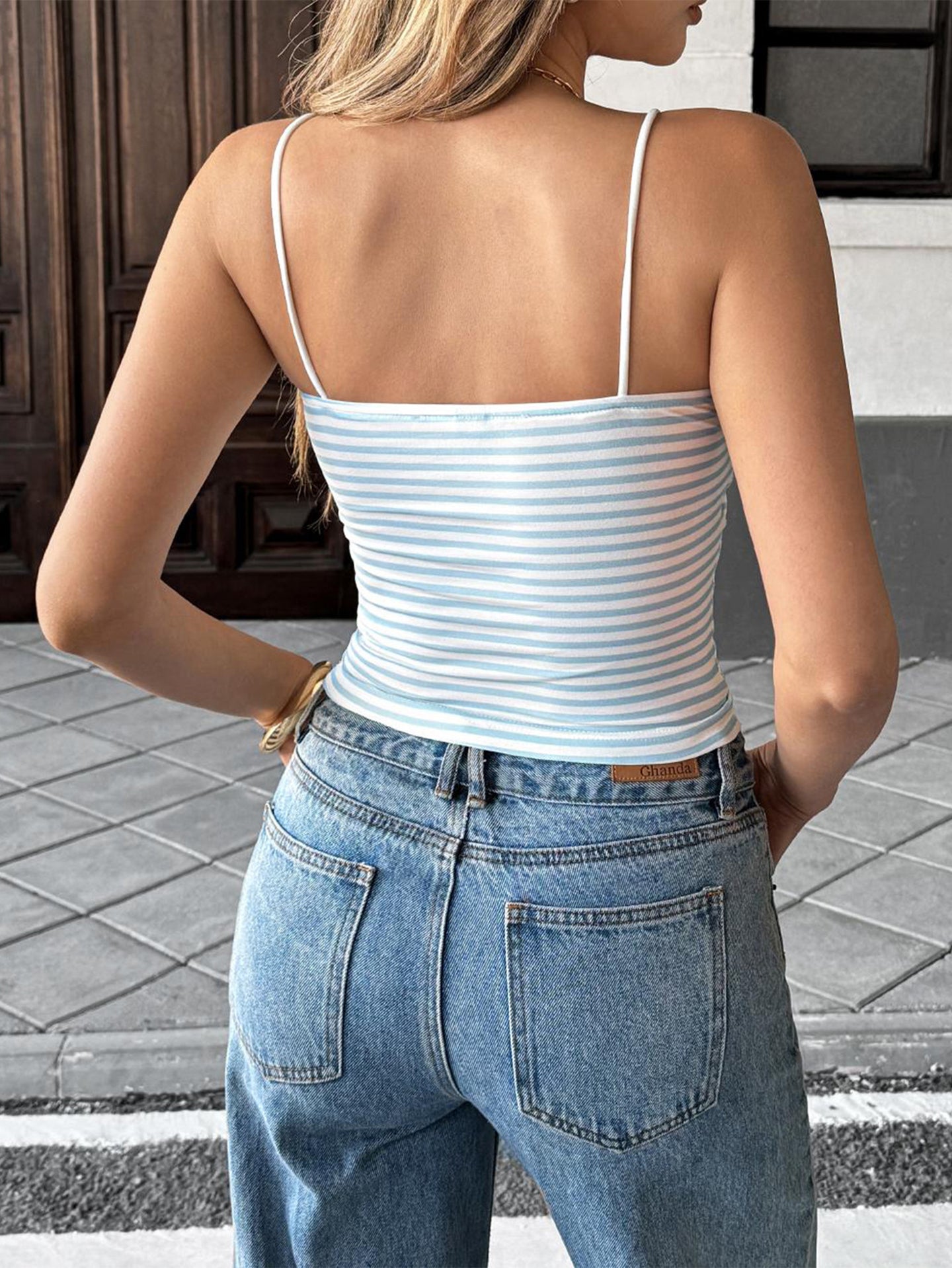 Striped Shoulder Straps Tank Crop Top