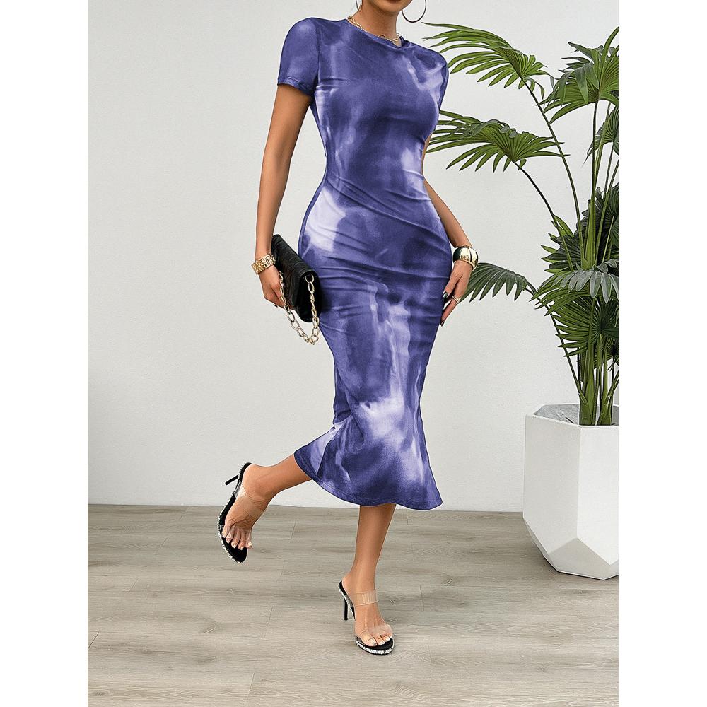 Women Tie and Dye Printed  Bodycon Midi Dress
