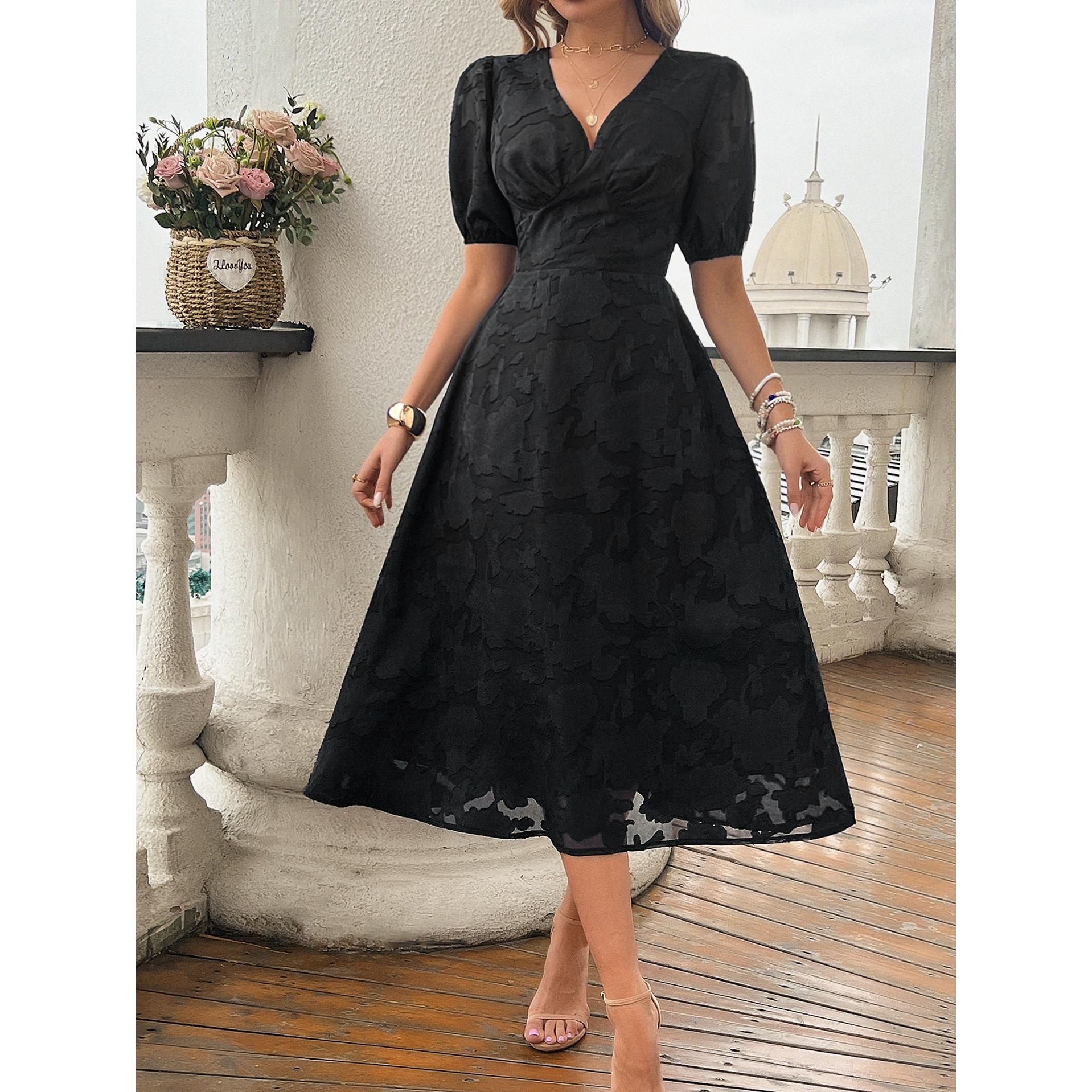 Black Floral Midi Fit & Flare Dress