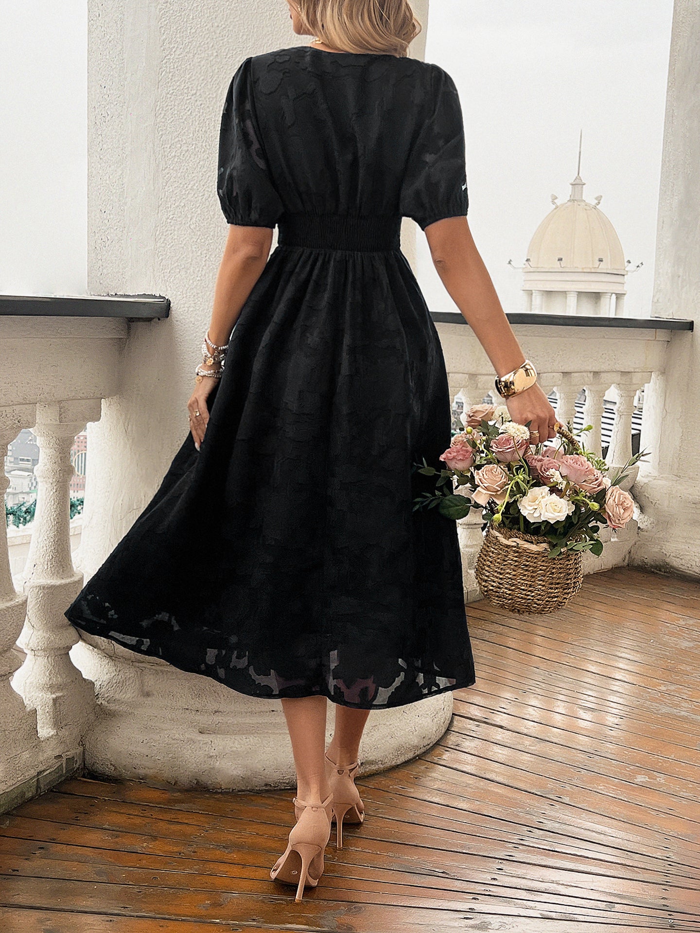 Black Floral Midi Fit & Flare Dress