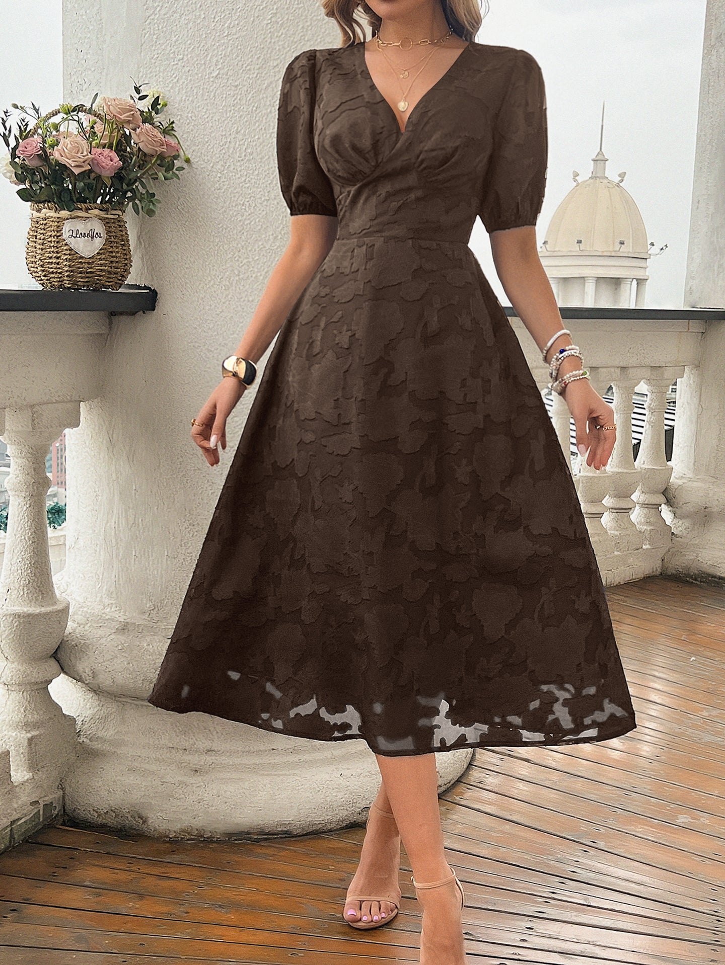 Women Puff Sleeves Fit & Flare Dress