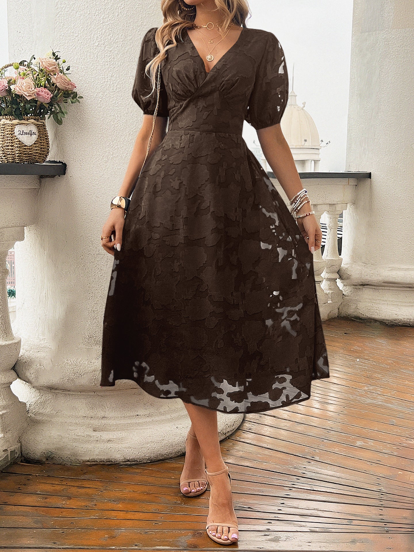 Women Puff Sleeves Fit & Flare Dress