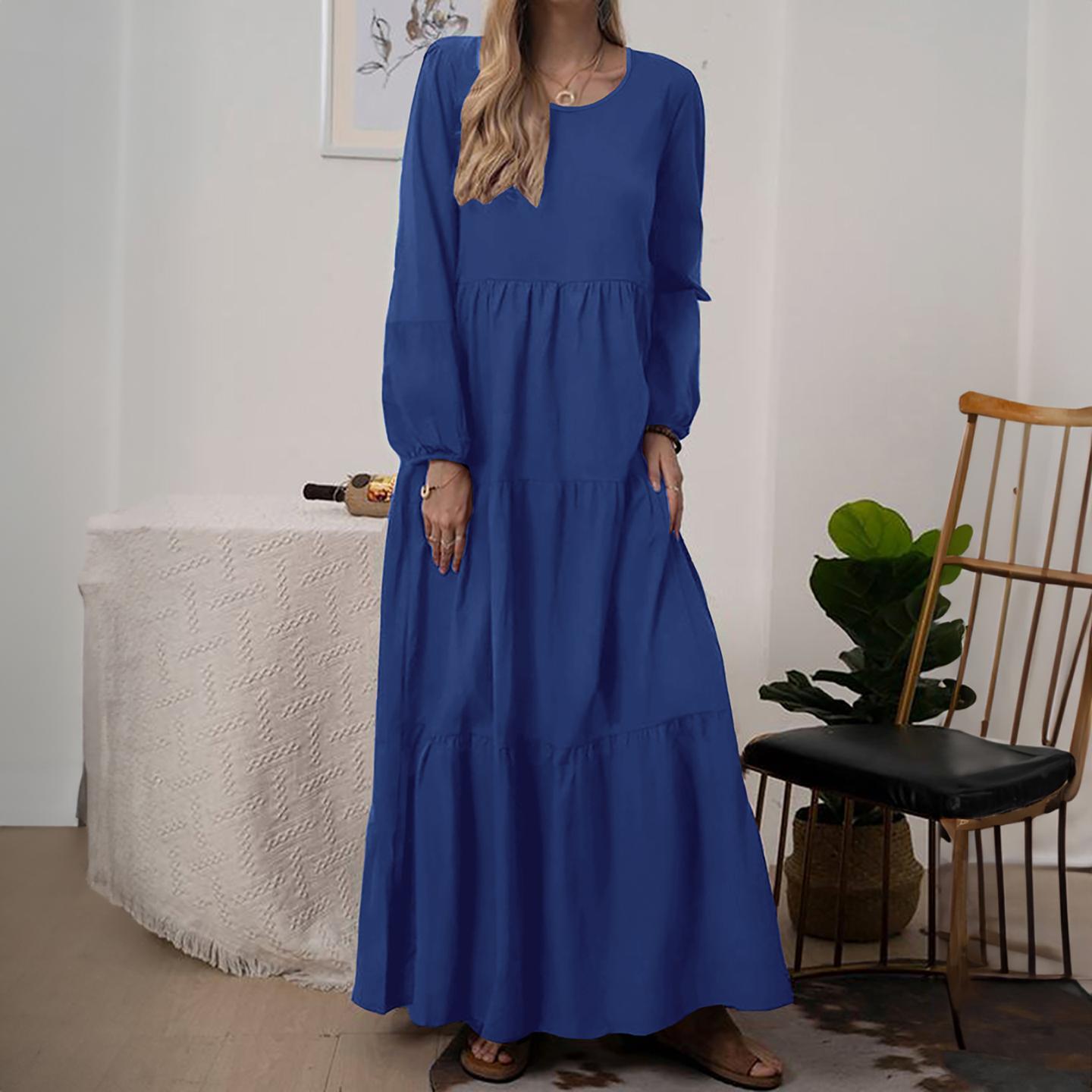 Puff Sleeve Tiered A-Line Maxi Dress